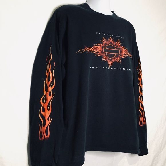 VTG 90s Harley Davidson Feel The Heat Motorcycle Long Sleeve Shirt CA Van Nuys L - Picture 3 of 7